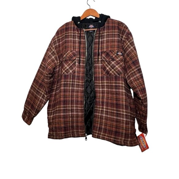 Dickies Men's L Flannel Plaid Jacket Coat Vintage Y2K Work Barn Hooded Lined NWT - Picture 3 of 12
